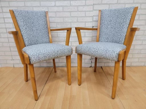 Mid Century Modern Heywood Wakefield 6 Chairs Newly Upholstered and Display Cabinet - 8 Piece Dining Set