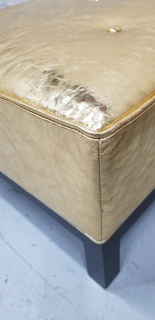 Hollywood Regency Christian Liaigre Style Stools Ottomans Newly Upholstered in Distressed Gold Leather - Pair