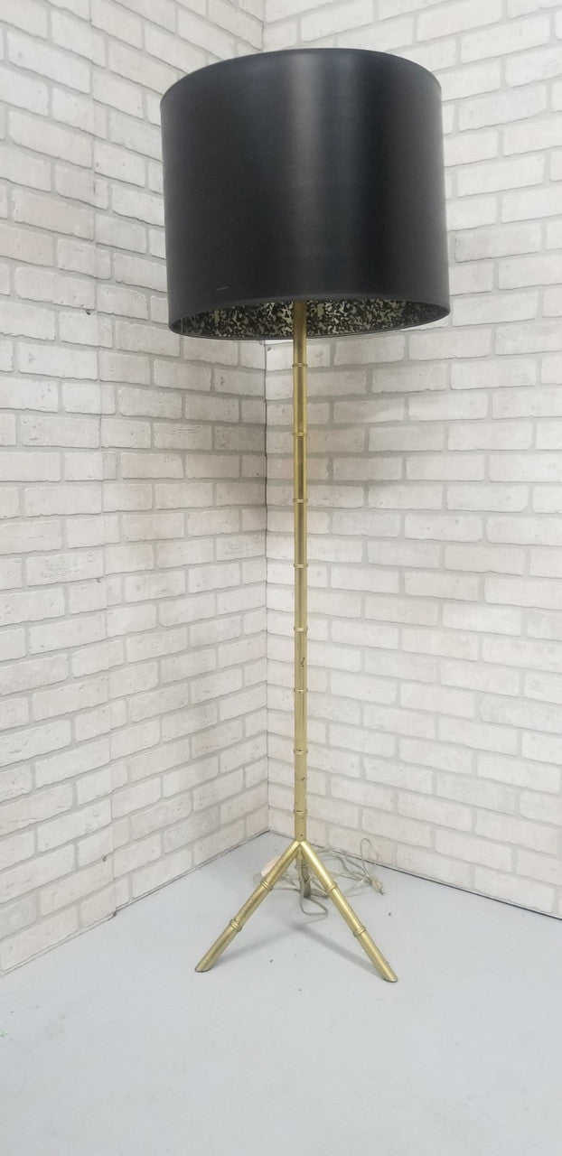 Vintage Neoclassical Faux Bamboo Tripod Floor Lamp in Bronze and Brass in the Style of by Jacques Adnet