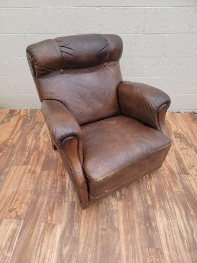 French Art Deco Distressed Brown Leather Lounge Club Chair