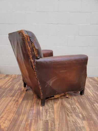 Vintage Art Deco French Distressed Leather Club Chair