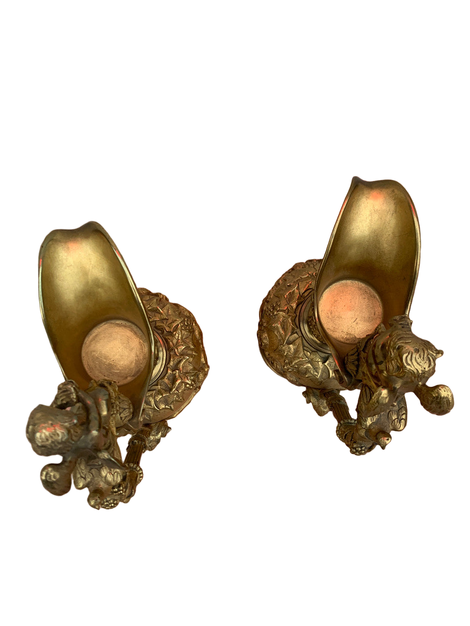 Antique French Neoclassical Figural Cherub & Ram's Head Bronze Ewer Urns - Pair