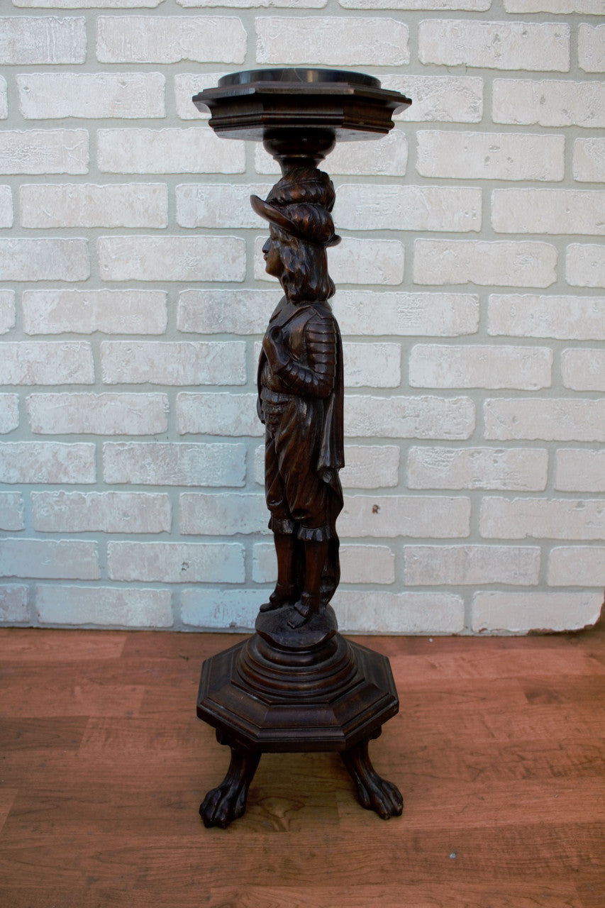 Art Nouveau Carved Figural Floor Standing Ashtray on Paw Feet