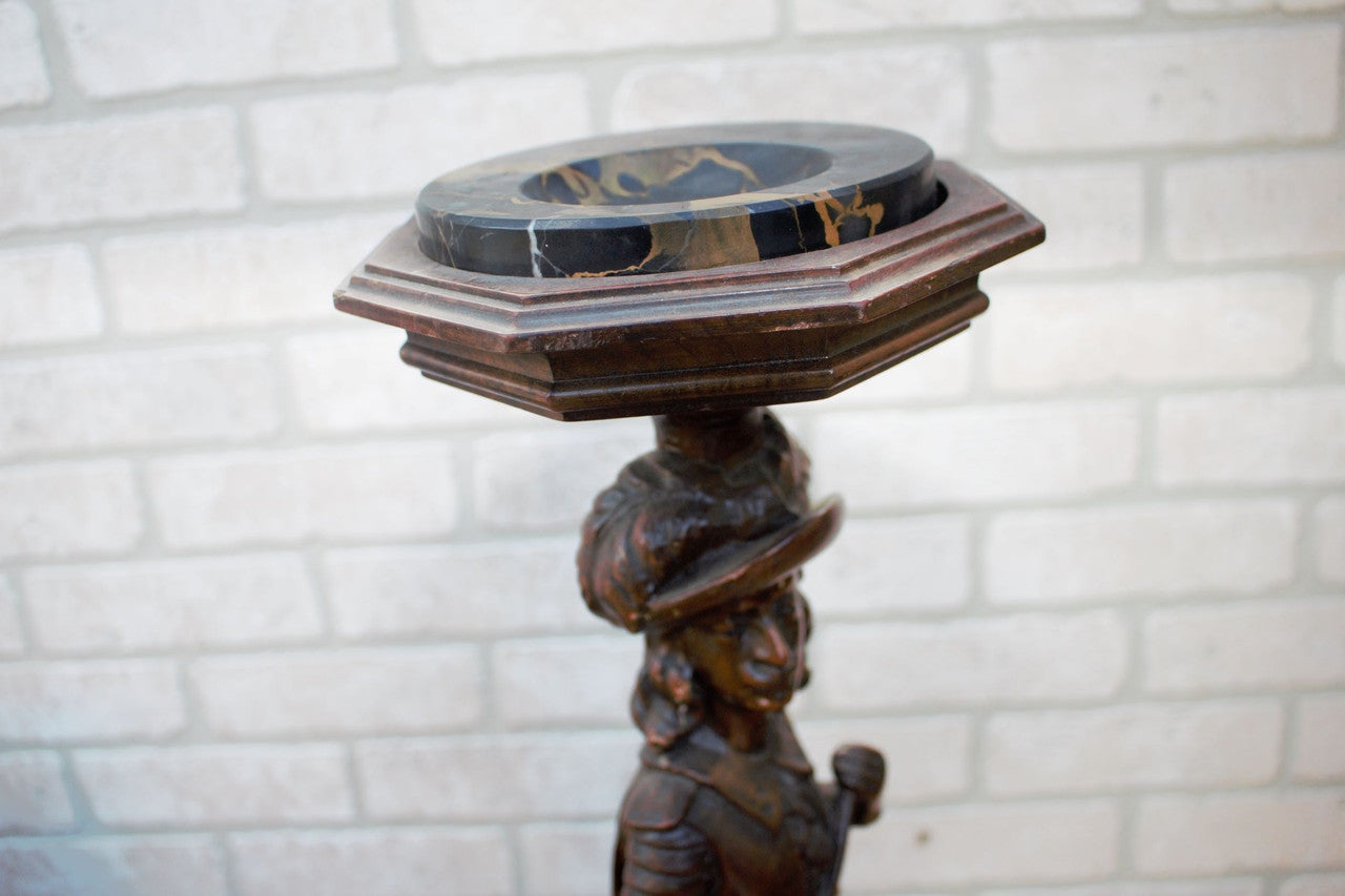 Art Nouveau Carved Figural Floor Standing Ashtray on Paw Feet