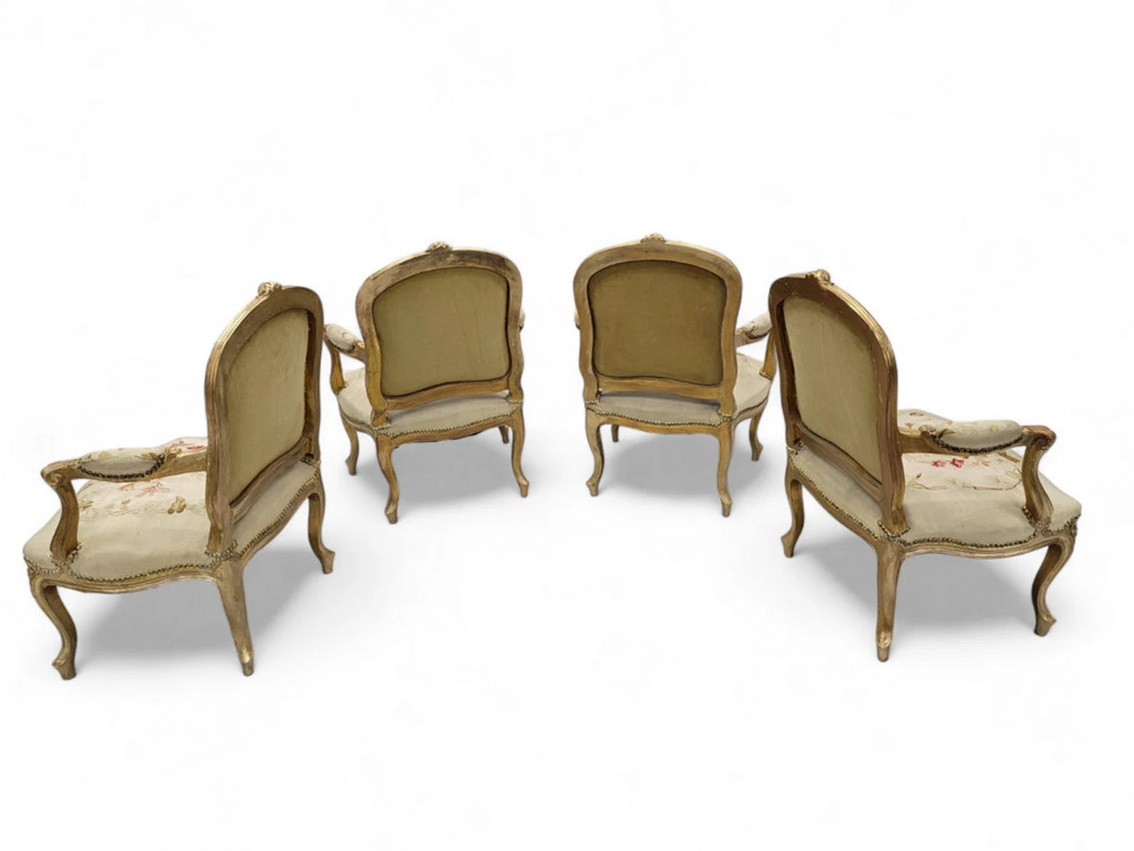 Antique French Napoleon Giltwood Aubusson Settee & Fauteuils 7 Piece Parlor Set