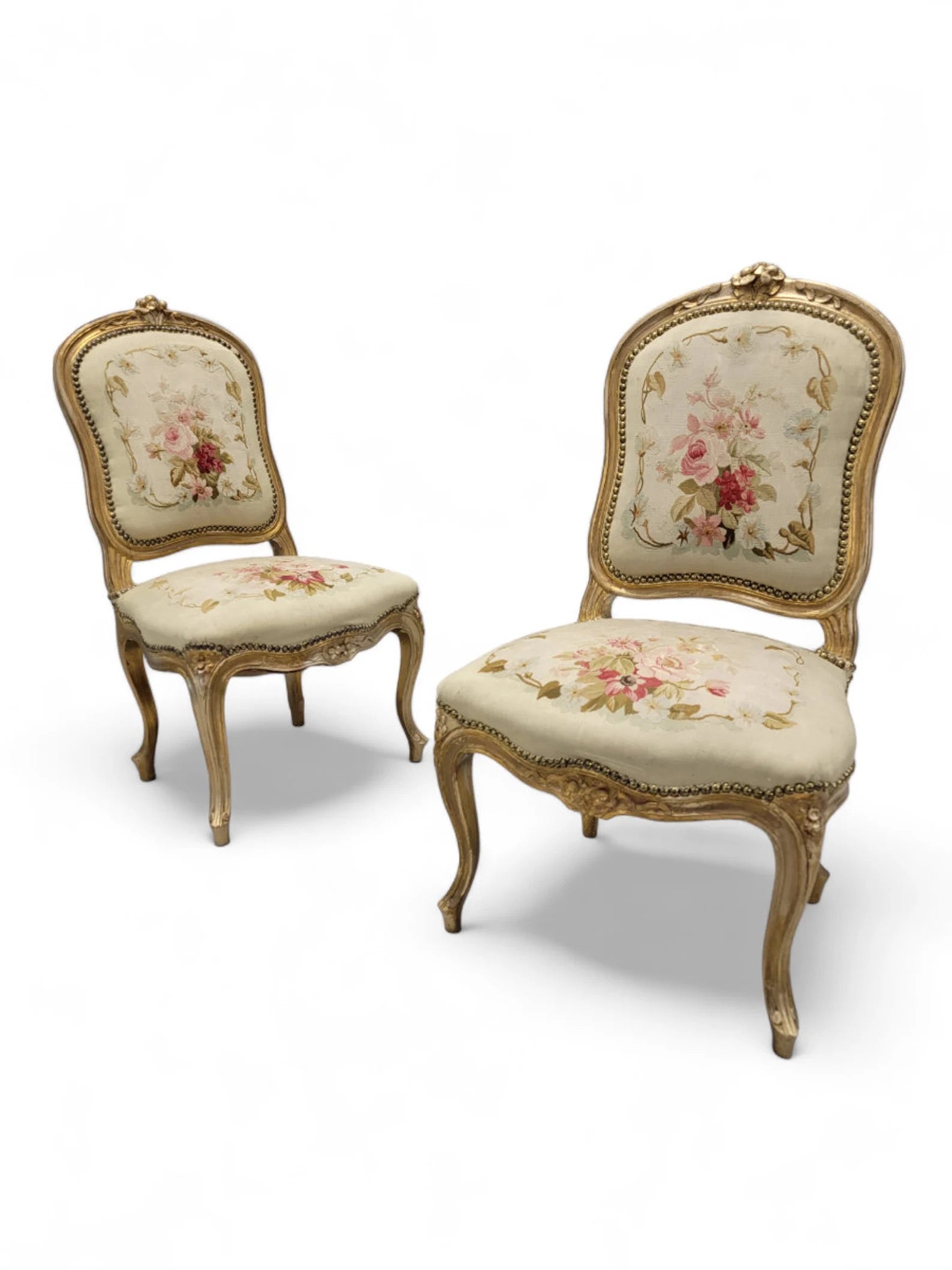 Antique French Napoleon Giltwood Aubusson Settee & Fauteuils 7 Piece Parlor Set