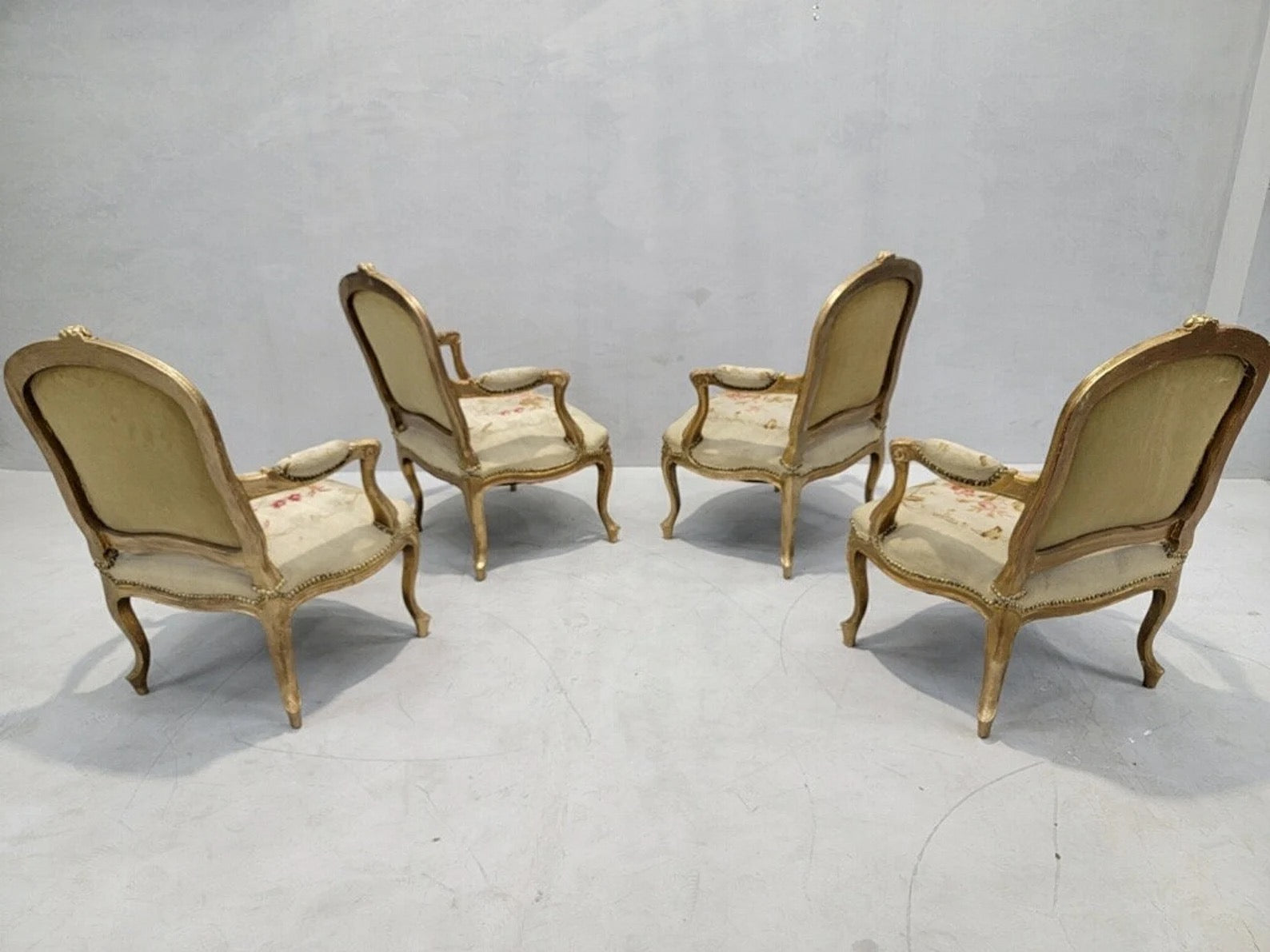 Antique French Napoleon Giltwood Aubusson Settee & Fauteuils 7 Piece Parlor Set