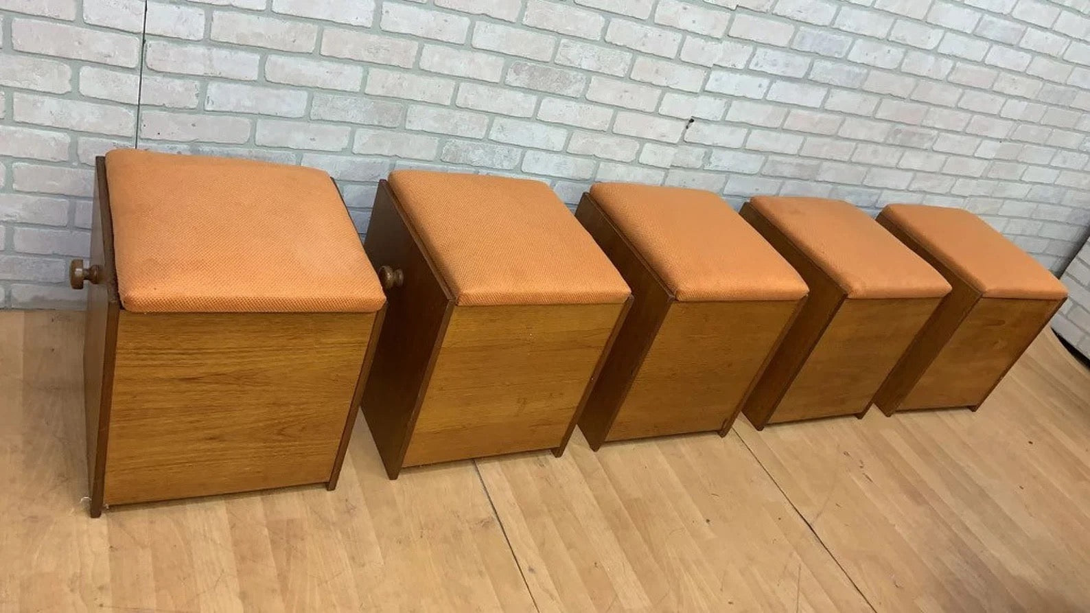 Mid Century Modern Cube Storage with Upholstered Seat - Set of 5