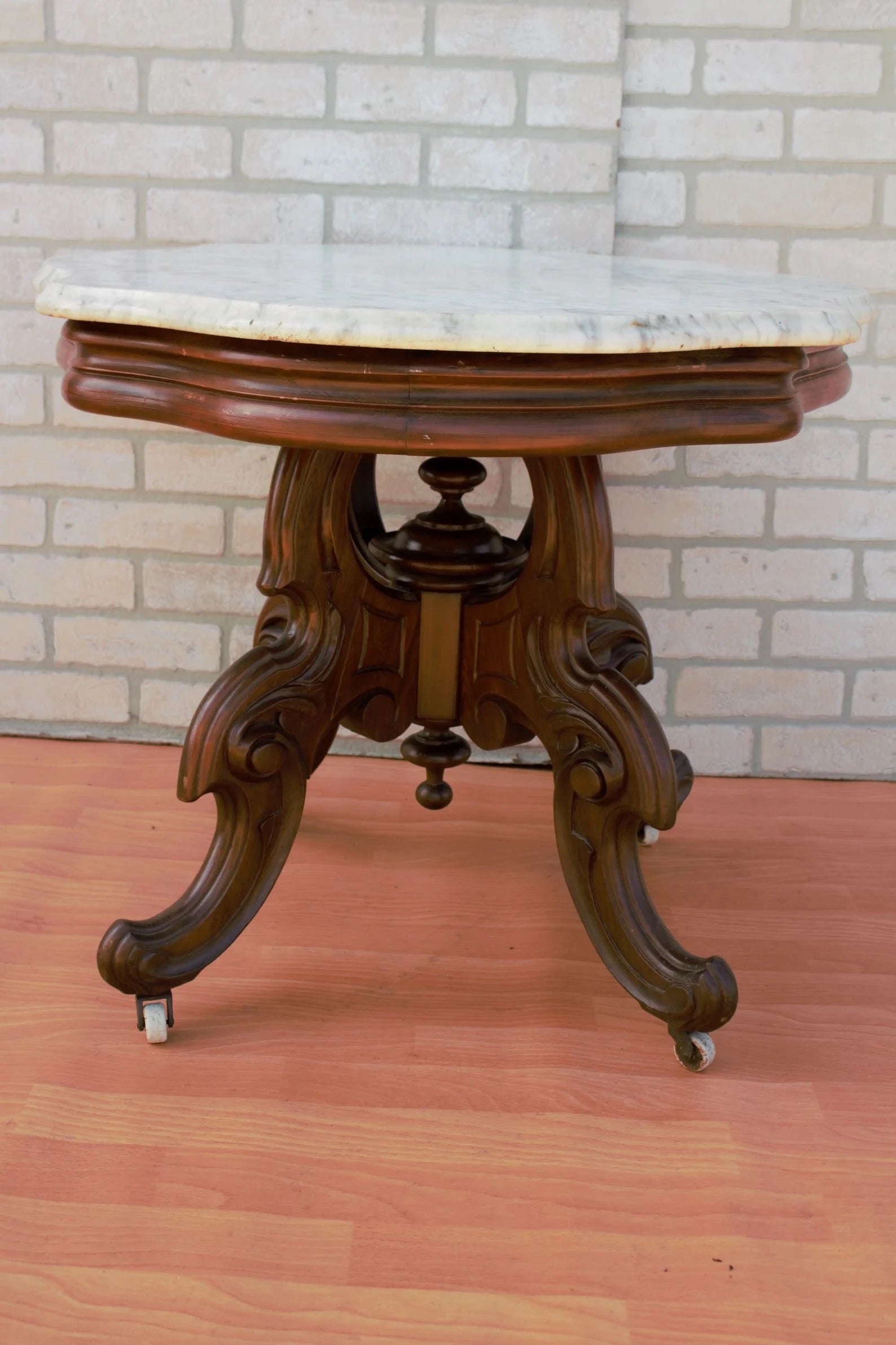 Antique Eastlake Style Coffee Side Table with Marble Top