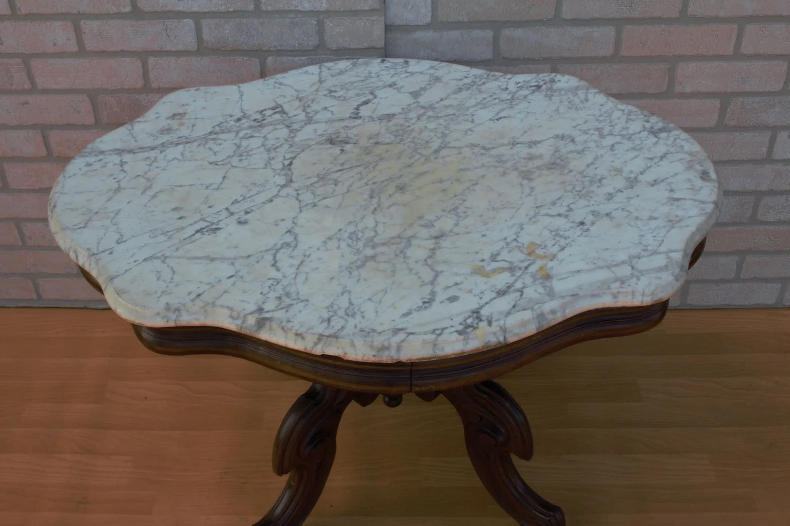 Antique Eastlake Style Coffee Side Table with Marble Top