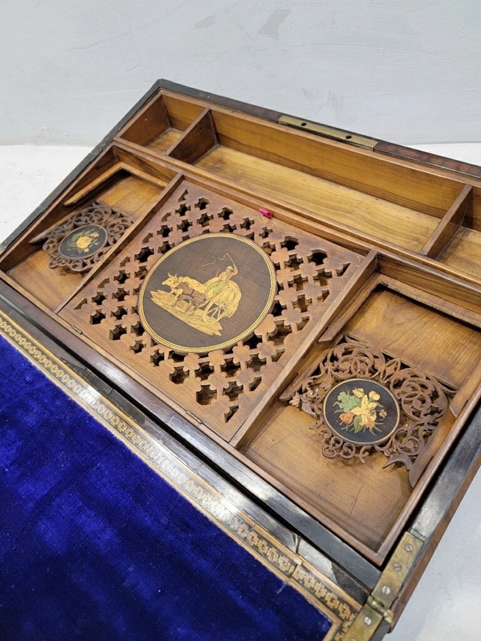 Antique Italian Mahogany Inlaid and Hand Painted Angled Lap Desk