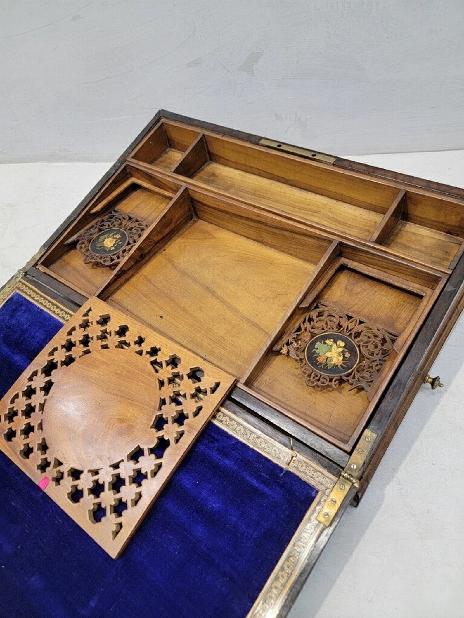 Antique Italian Mahogany Inlaid and Hand Painted Angled Lap Desk