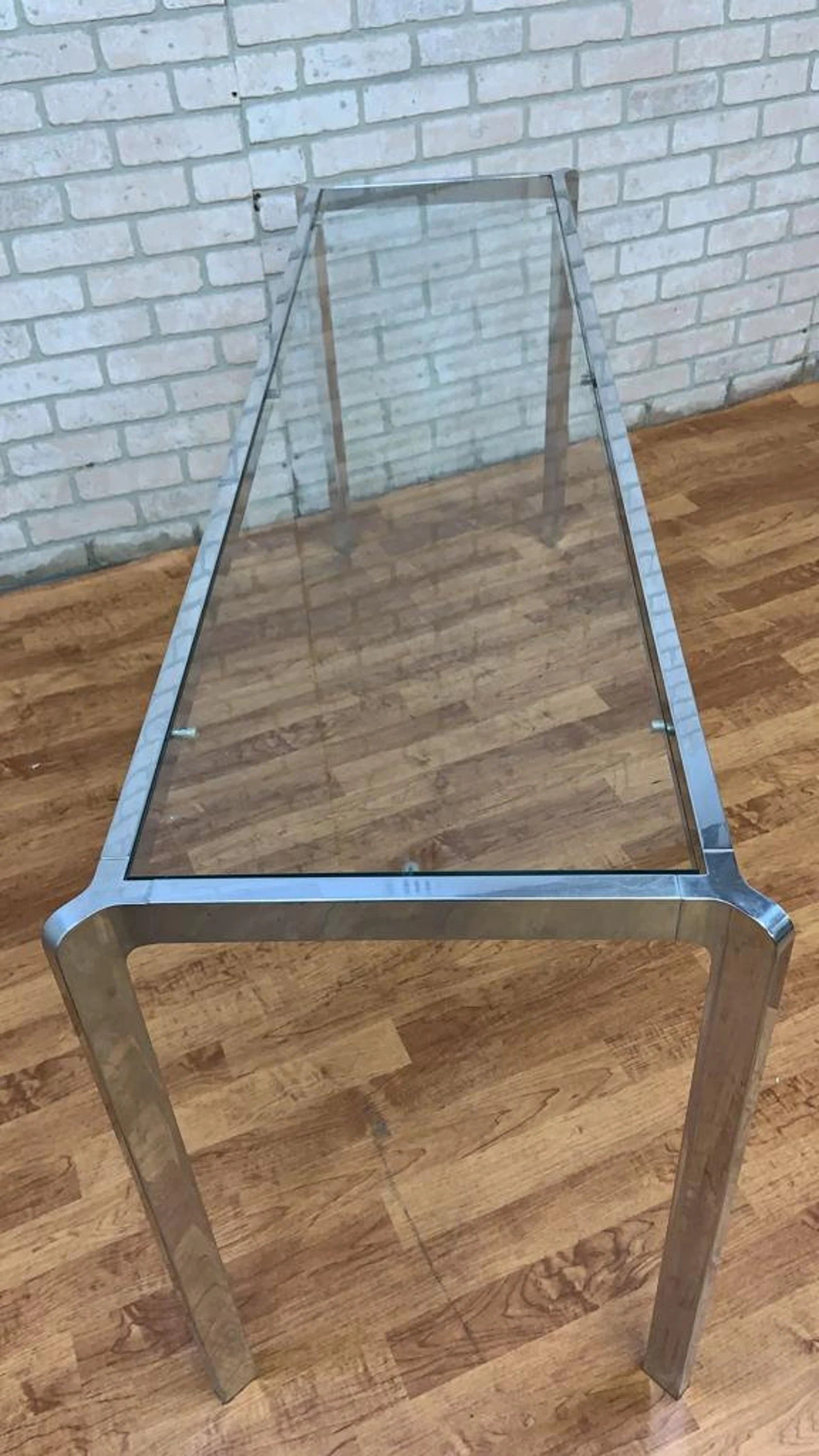 Mid Century Modern Chrome and Glass Console Sofa Table