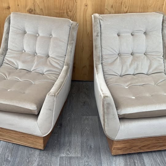 Mid Century Modern Milo Baughman Style Lounge Chairs in Mohair - Pair