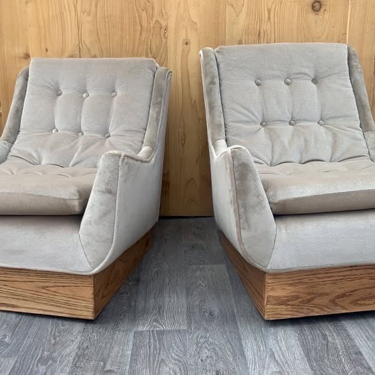 Mid Century Modern Milo Baughman Style Lounge Chairs in Mohair - Pair