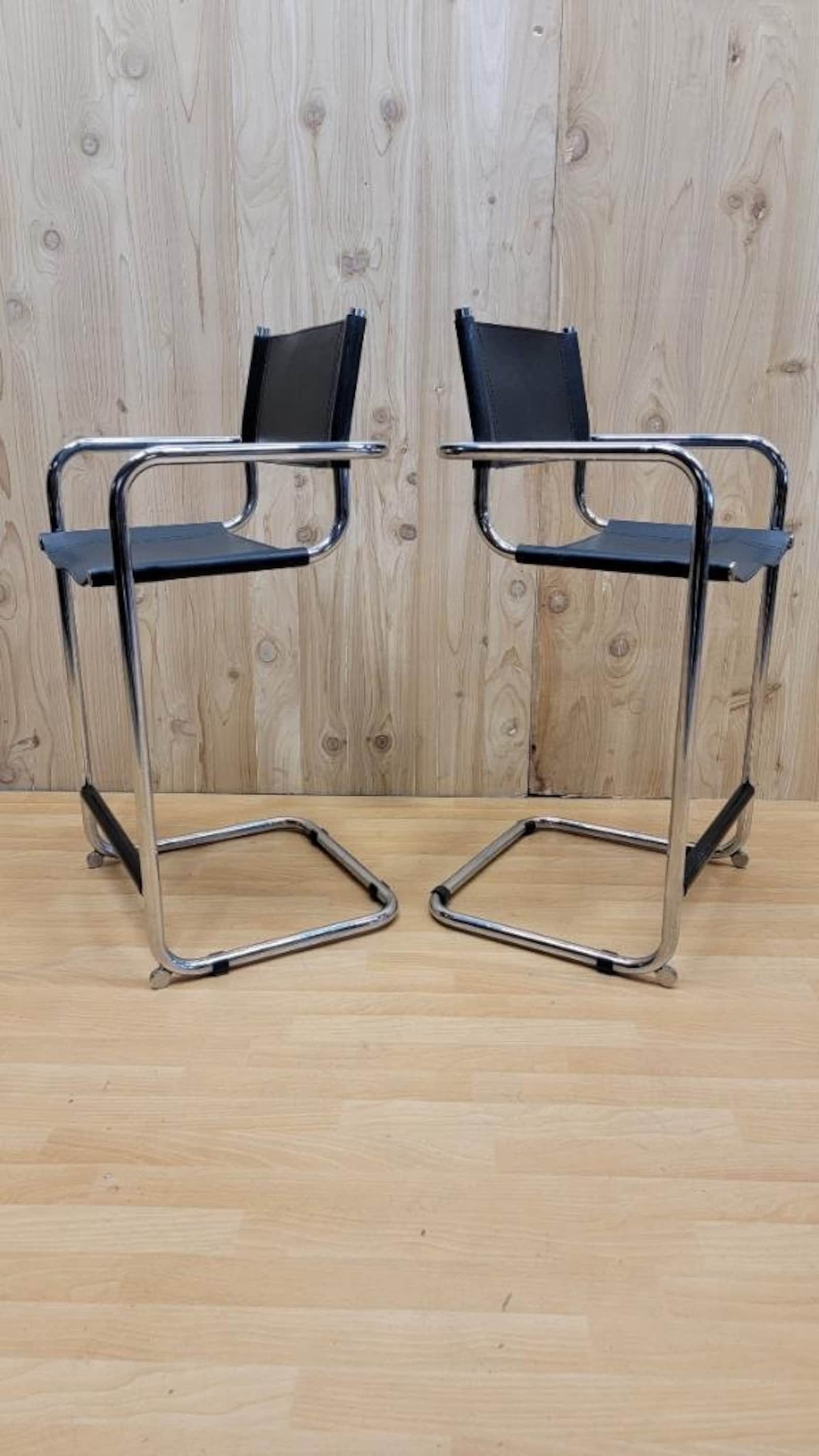 Vintage Mid Century Modern Mart Stam Style Chrome and Leather Barstools - Pair250