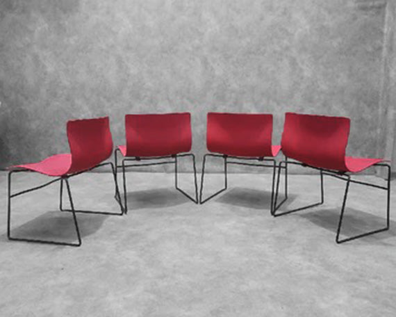 Mid Century Modern Massimo and Lella Vignelli for Knoll International Handkerchief Chairs in Red - 4 Piece Set