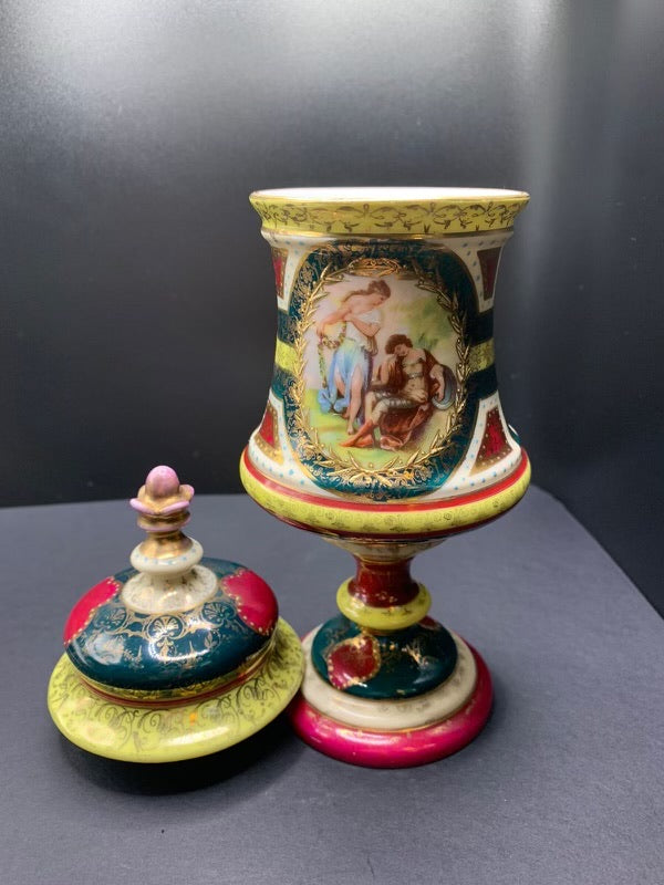Antique 19th Century Royal Vienna Hand Painted Porcelain Urn with Lid