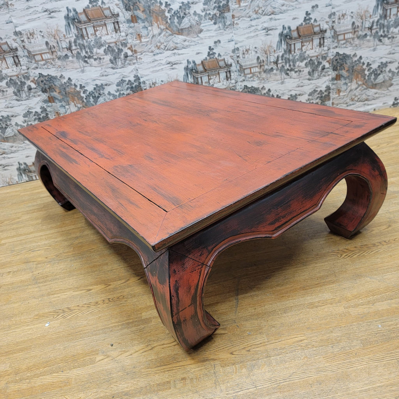Vintage Kang Style Chinese Teakwood Red Lacquer Coffee Table