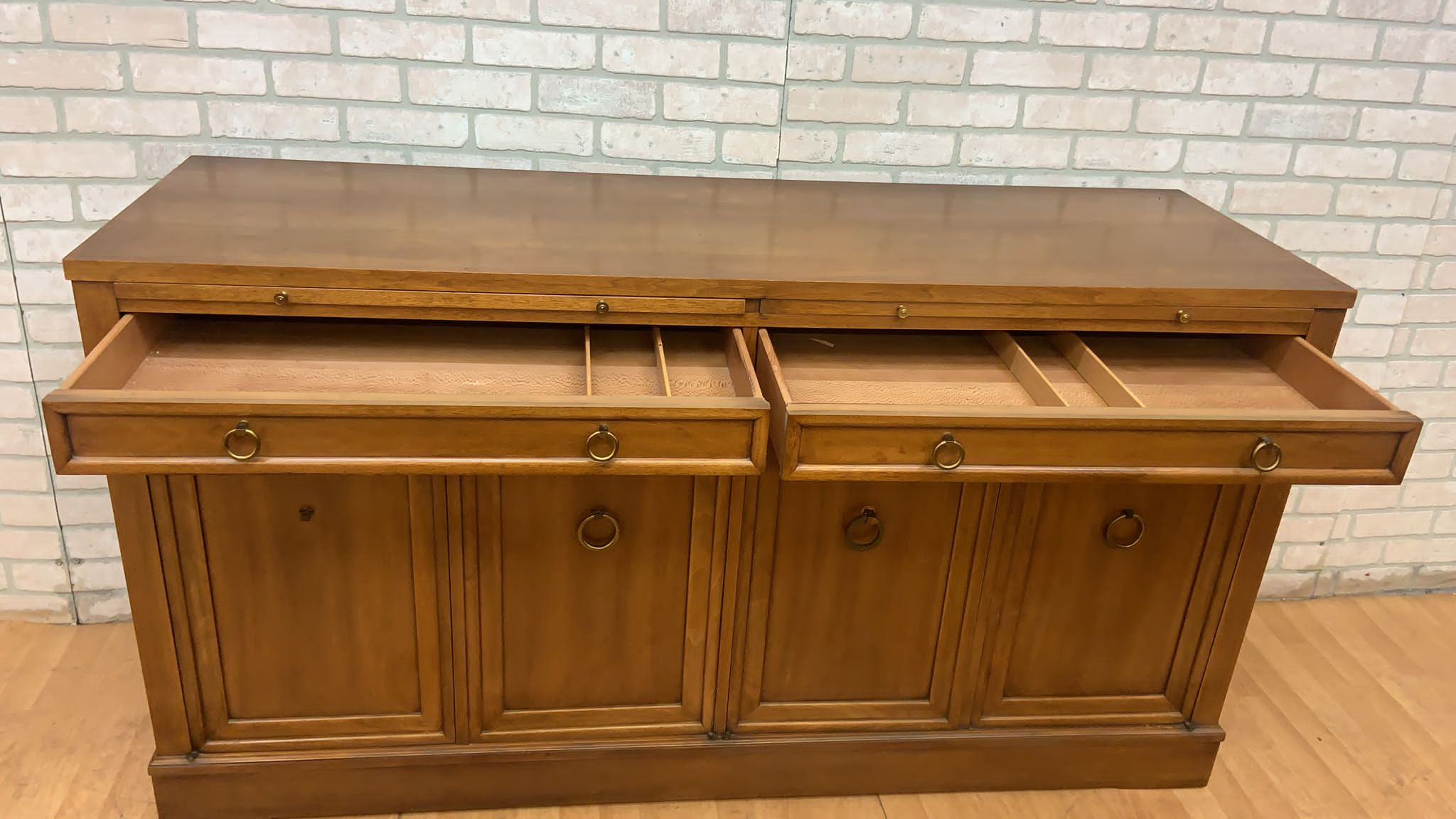 Hollywood Regency Walnut Credenza Server Sideboard with Pull Out Prep Area by Sleigh Furniture