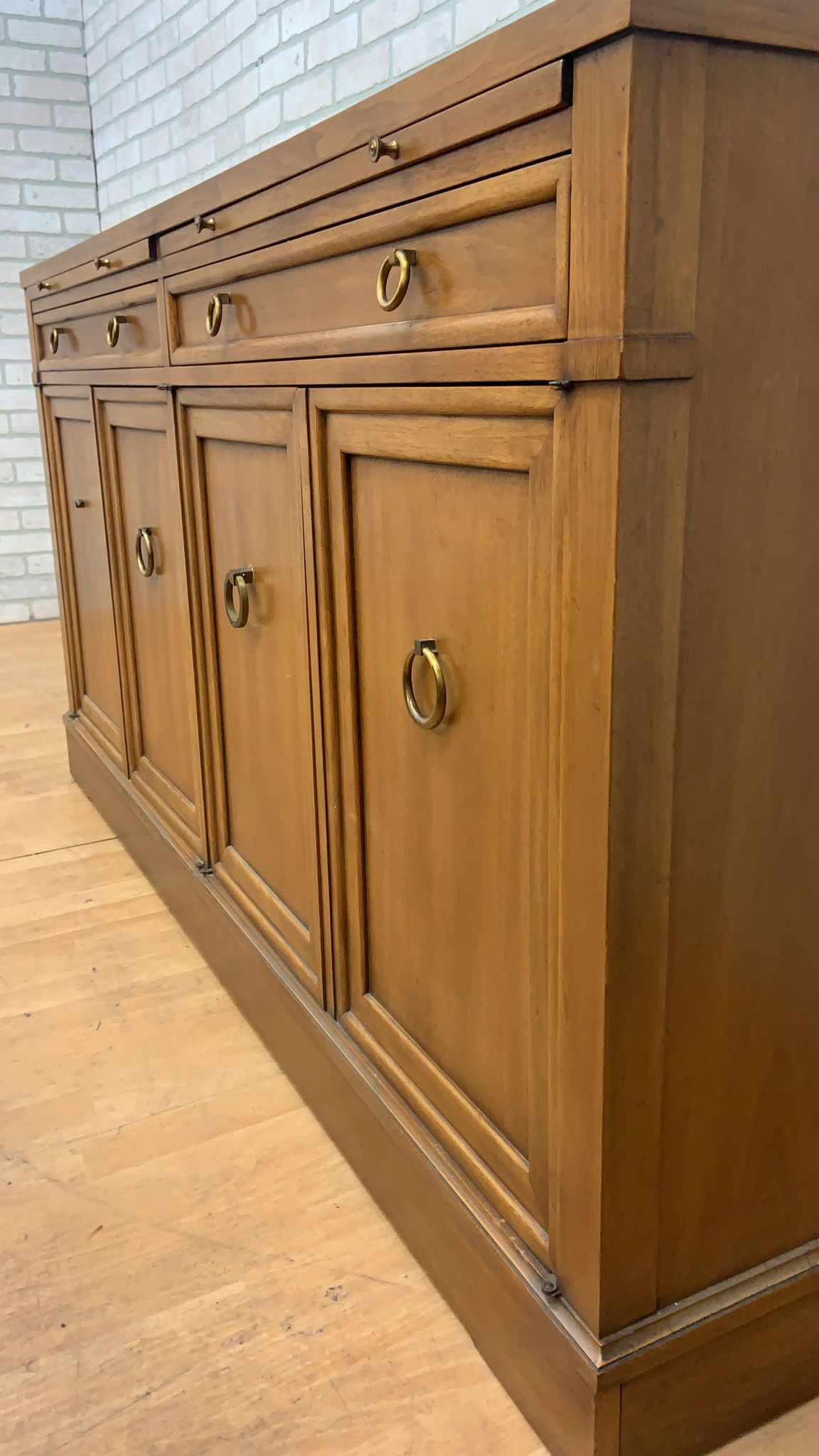 Hollywood Regency Walnut Credenza Server Sideboard with Pull Out Prep Area by Sleigh Furniture