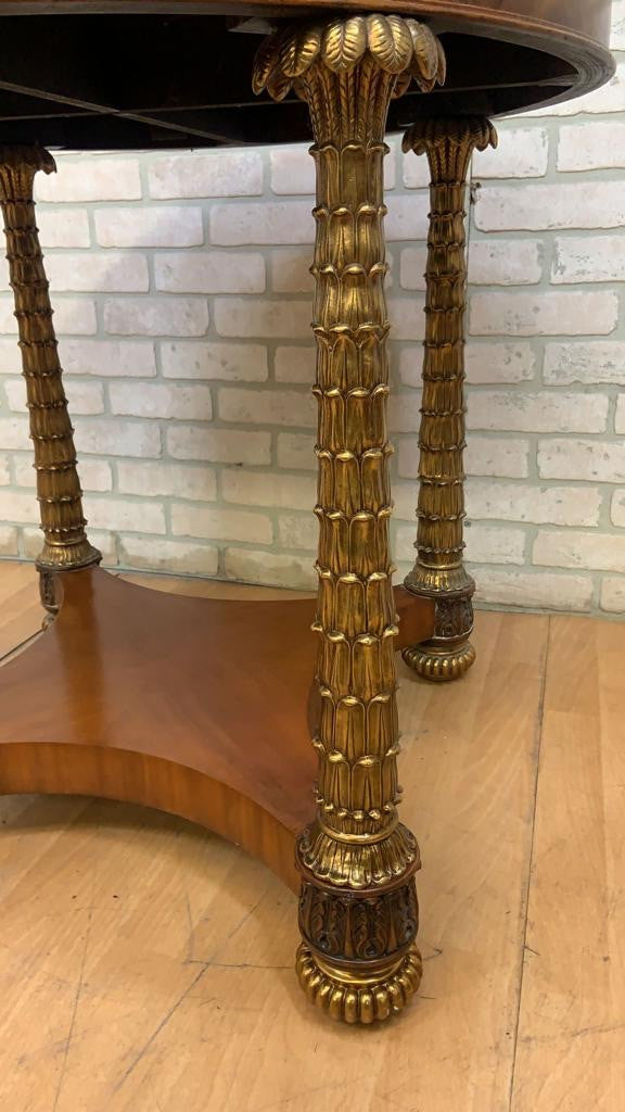 Hollywood Regency Round Brass Palm Tree Legs Accent Table by Maitland Smith