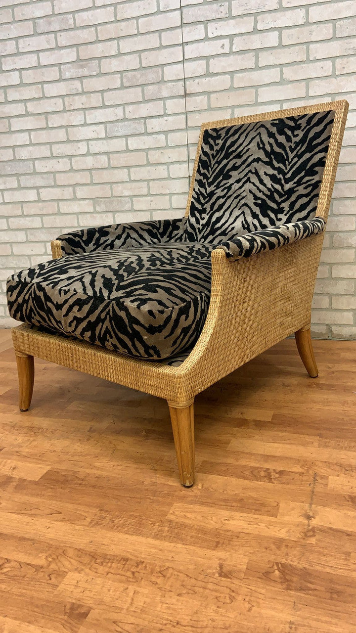 Vintage McGuire Rattan and Wicker Umbria Lounge Chair with Ottoman Newly Upholstered in Plush Zebra Velvet - 2 Piece Set