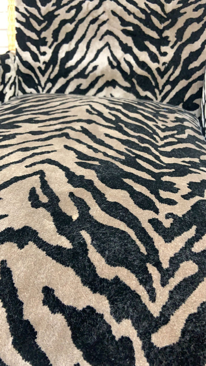 Vintage McGuire Rattan and Wicker Umbria Lounge Chair with Ottoman Newly Upholstered in Plush Zebra Velvet - 2 Piece Set