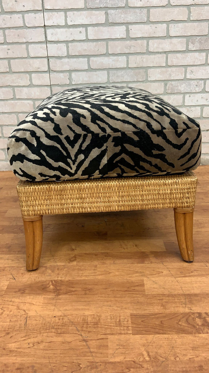 Vintage McGuire Rattan and Wicker Umbria Lounge Chair with Ottoman Newly Upholstered in Plush Zebra Velvet - 2 Piece Set