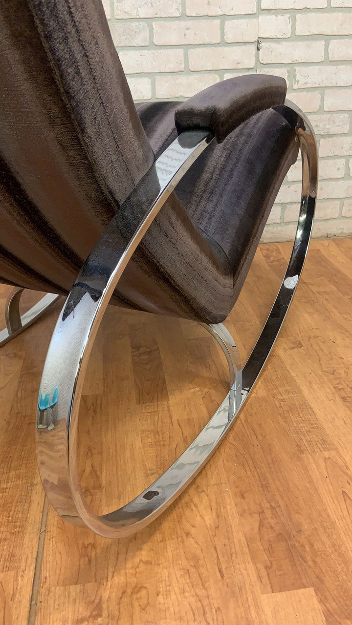 Mid Century Modern Chrome Rocking Chair by Guido Faleschini Newly Upholstered
