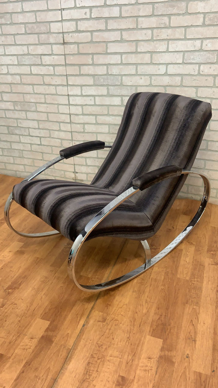 Mid Century Modern Chrome Rocking Chair by Guido Faleschini Newly Upholstered