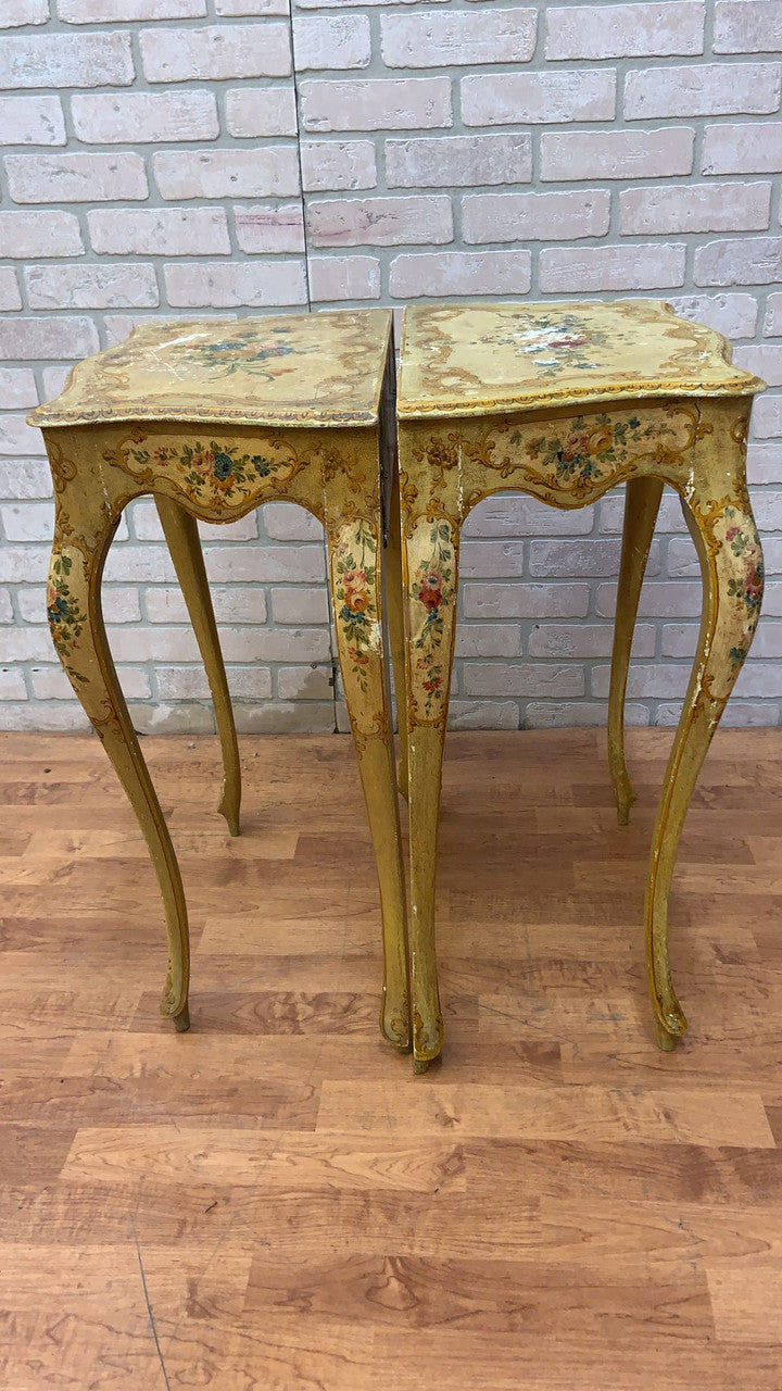 Antique Rococo Style Venetian Hand Painted Vanity Desk with 2 Single-Drawer Side Tables - 3 Piece Set