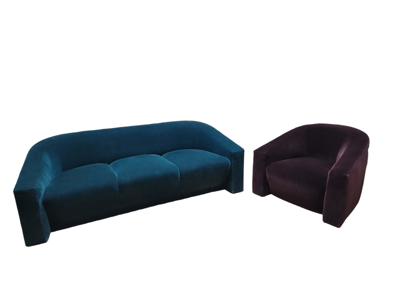 Vintage Contemporary Modern Donghia 3 Seat Curved Arm Sofa & Lounge Chair in Mohair - Set of 2