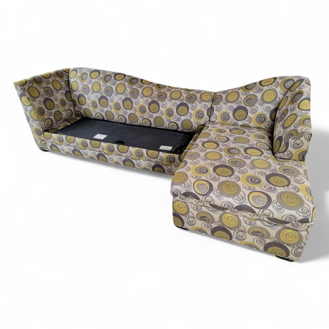 Postmodern Curved Back Queen Sleeper Retro Patterned Upholstered Sectional Sofa by Carson's