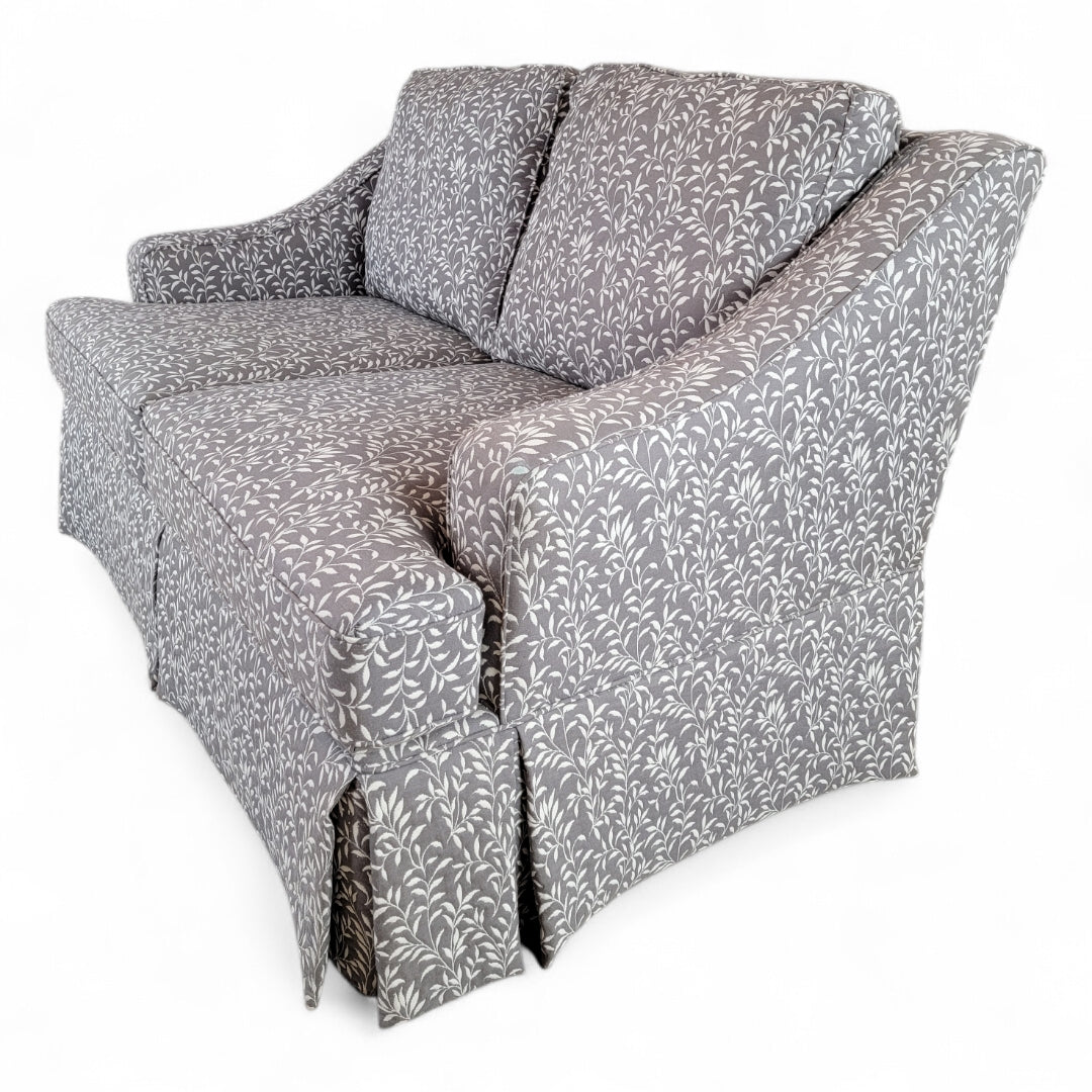 Vintage Contemporary Gray Leaf Print Fabric Sofa and Loveseat Set
