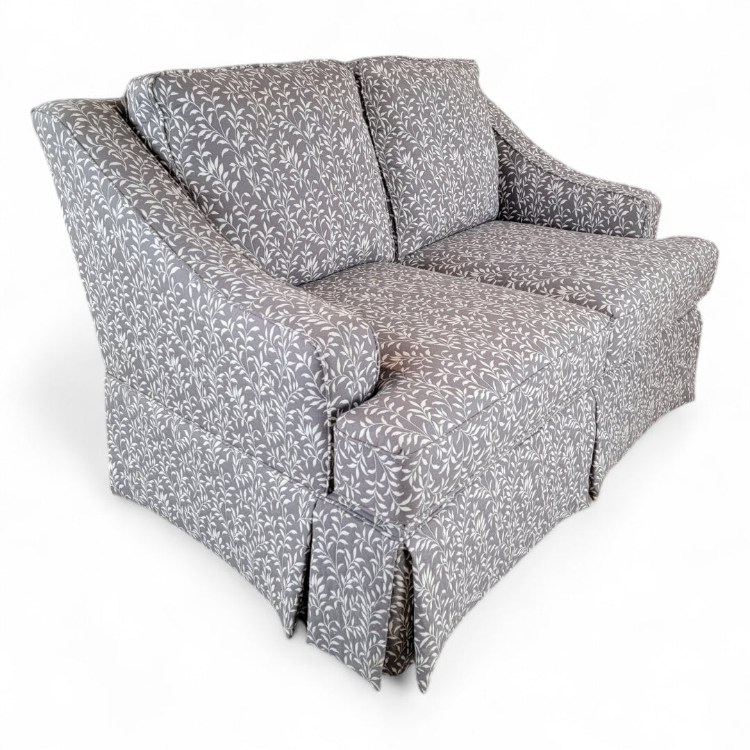 Vintage Contemporary Gray Leaf Print Fabric Sofa and Loveseat Set
