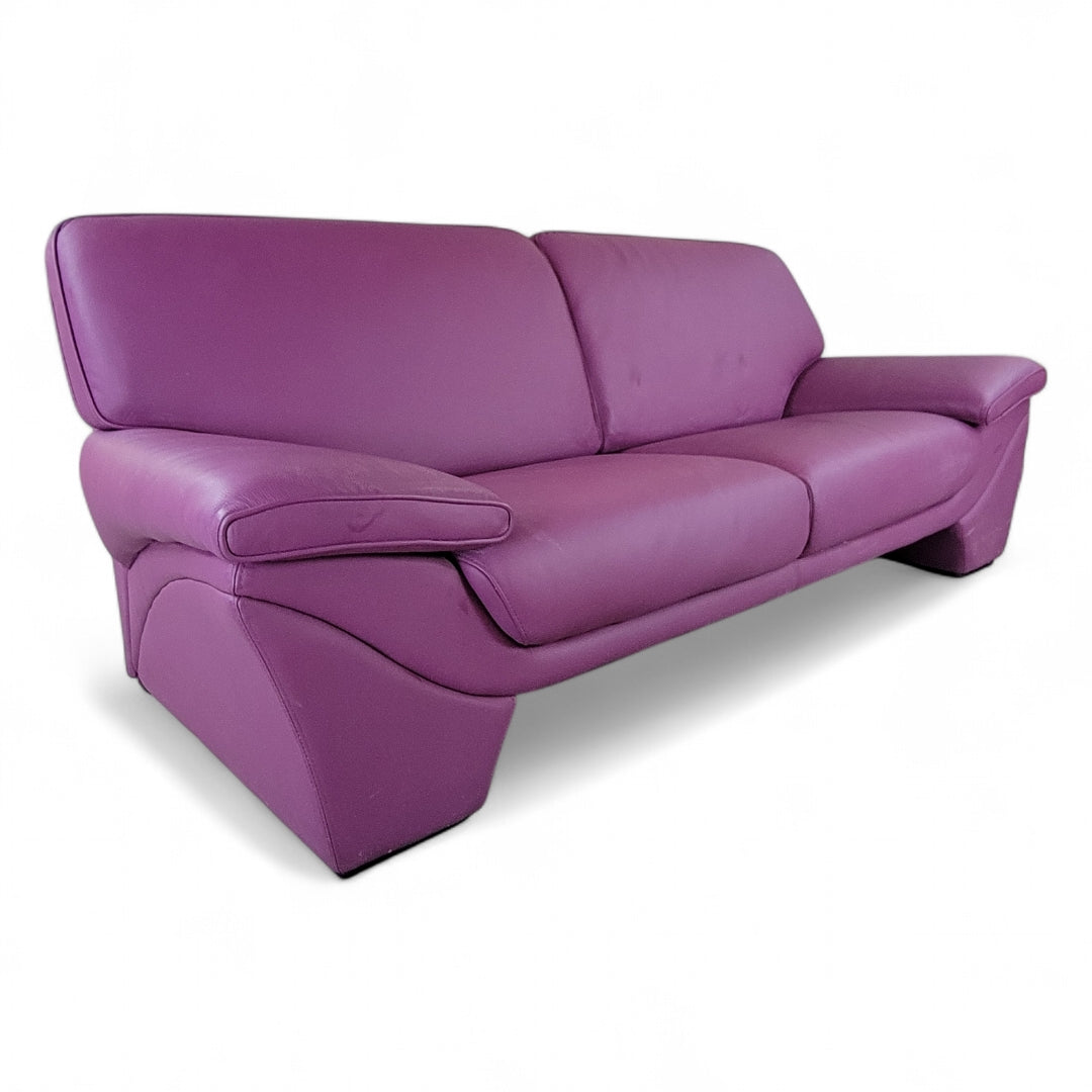 Postmodern Plum Leather Sofa & Oversized Chair Set