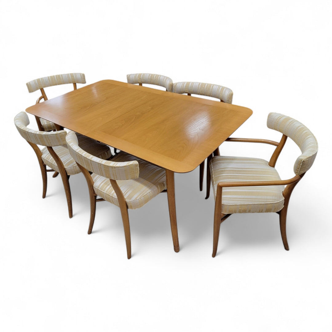 Mid Century Modern T.H. Robsjohn-Gibbings For Widdicomb Klismos Style Dining Table with Two Extension Boards and 6 Chairs