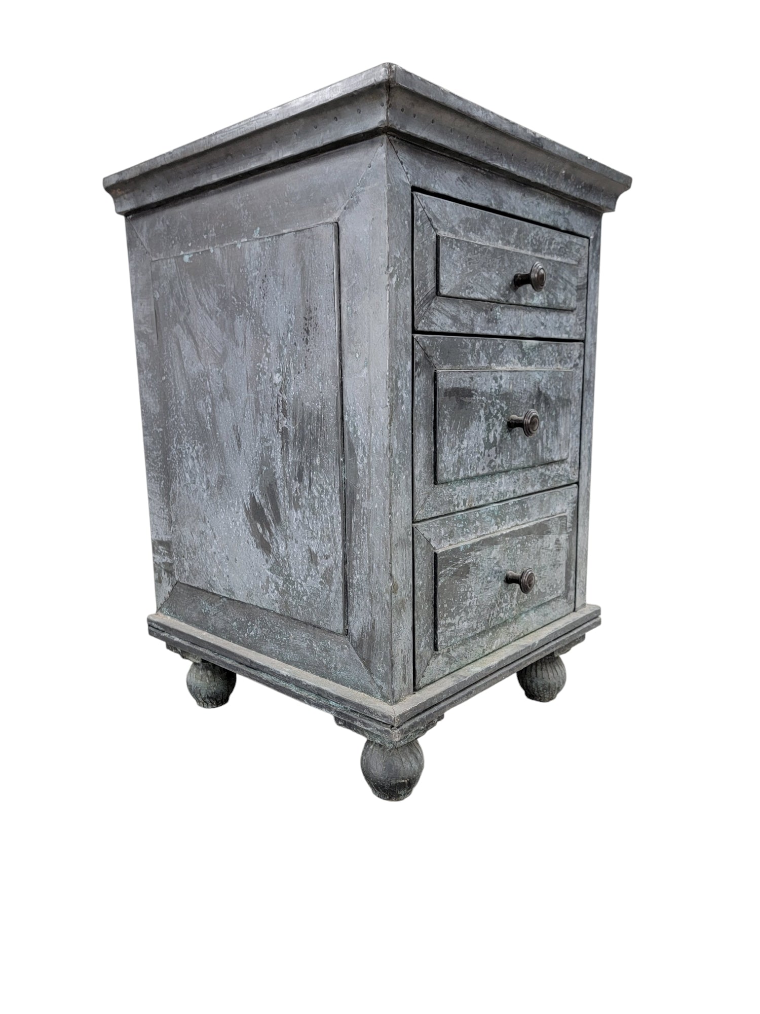 Restoration Hardware Rustic Industrial Zinc Wrapped 3 Drawer Side Chest