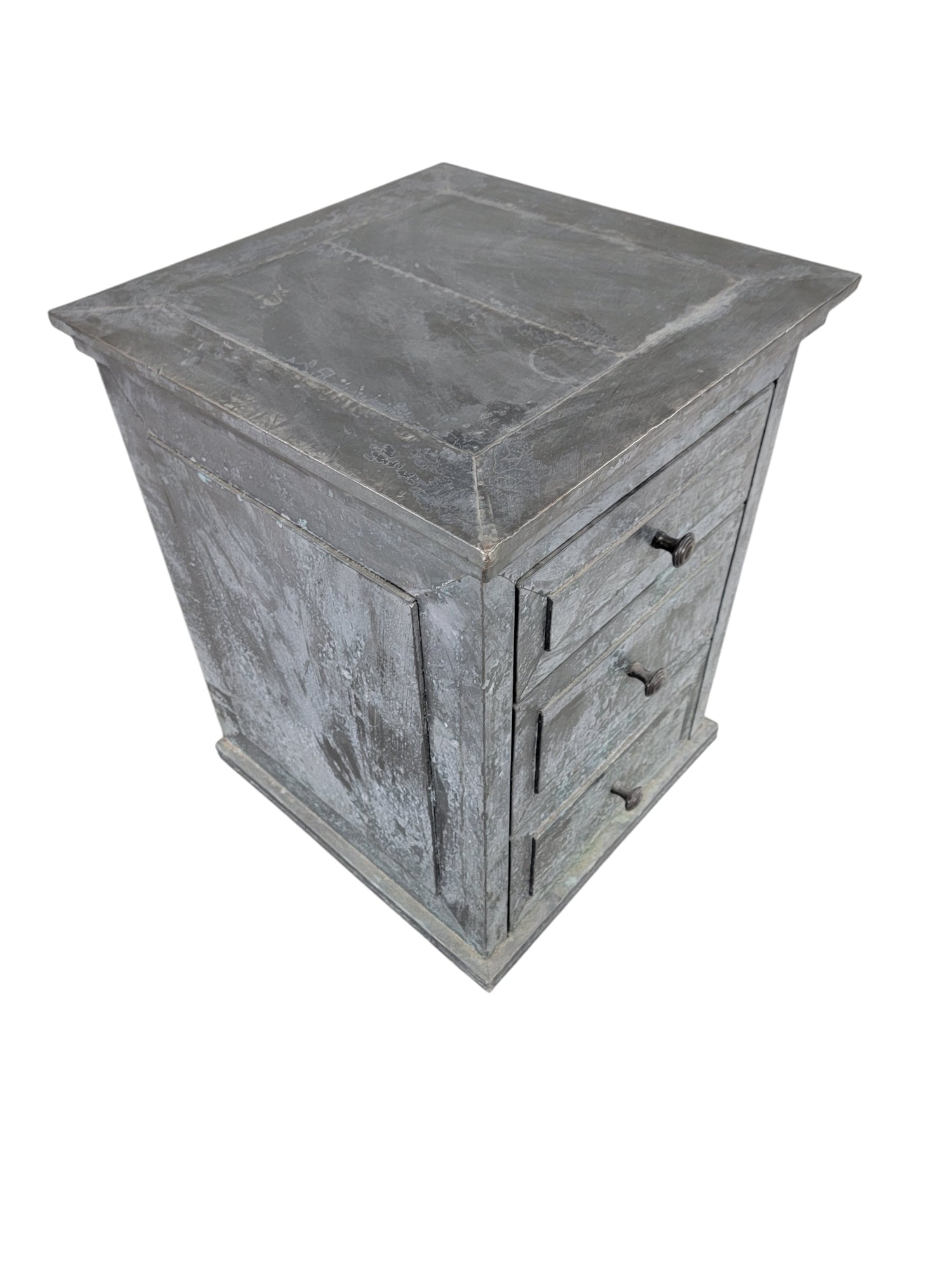 Restoration Hardware Rustic Industrial Zinc Wrapped 3 Drawer Side Chest