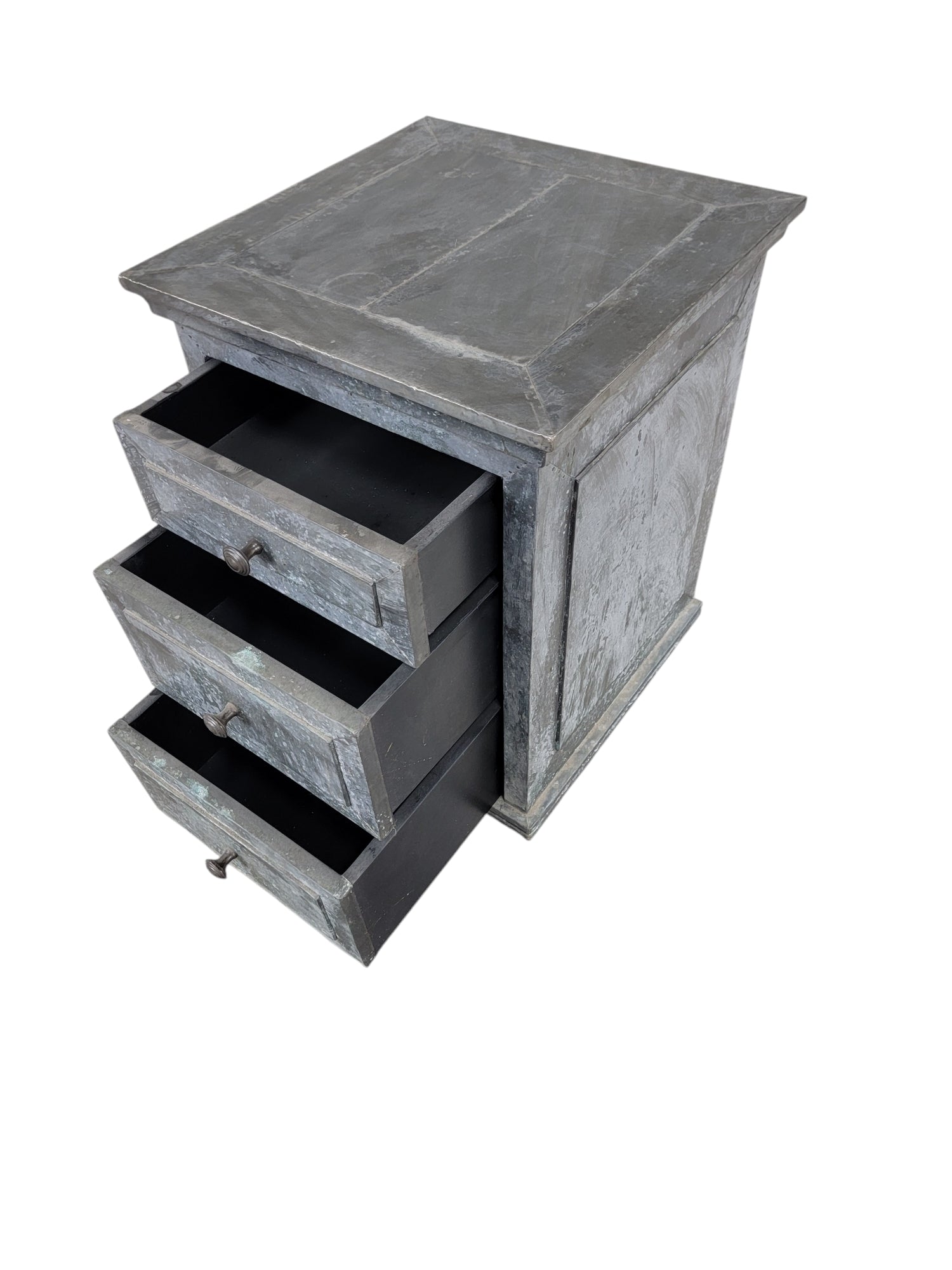 Restoration Hardware Rustic Industrial Zinc Wrapped 3 Drawer Side Chest