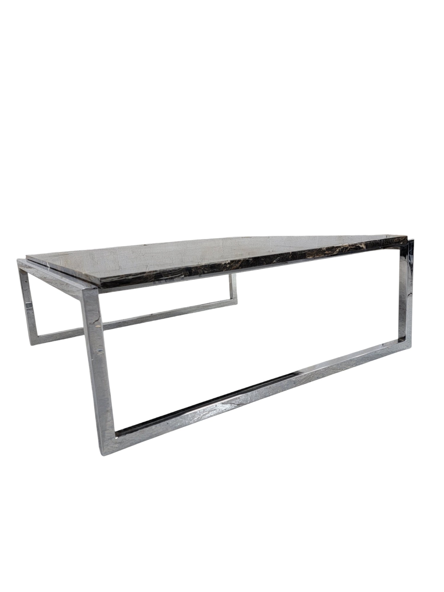 Mid Century Modern Italian Polished Granite Chrome Sled Base Square Coffee Table