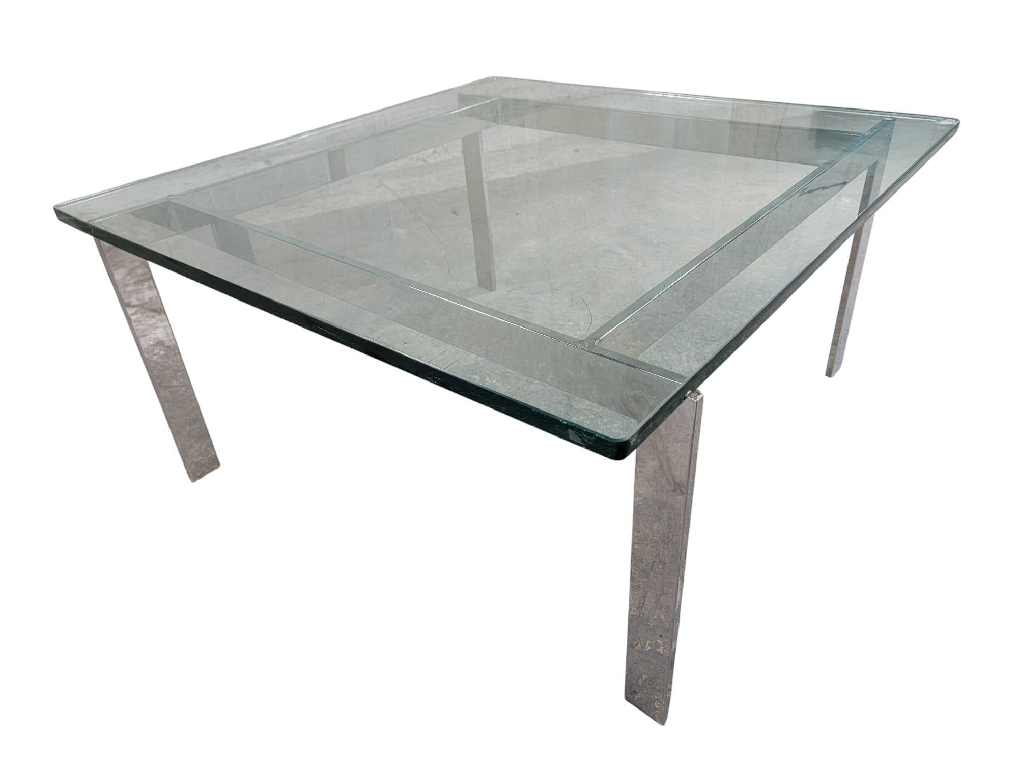 Mid Century Modern Fritz Hansen Style Beveled Glass Top Coffee Table