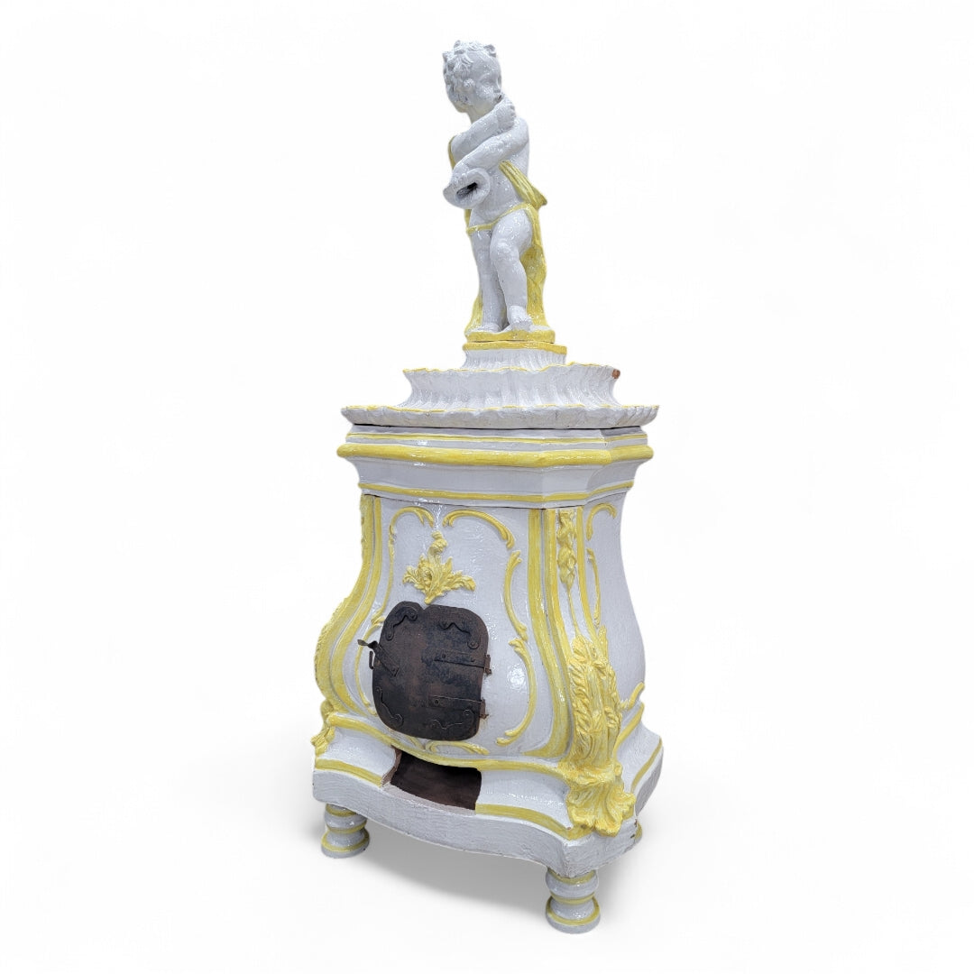 Antique Rococo Style Italian Majolica Glazed Terra Cotta Stove
