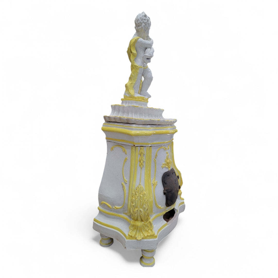 Antique Rococo Style Italian Majolica Glazed Terra Cotta Stove