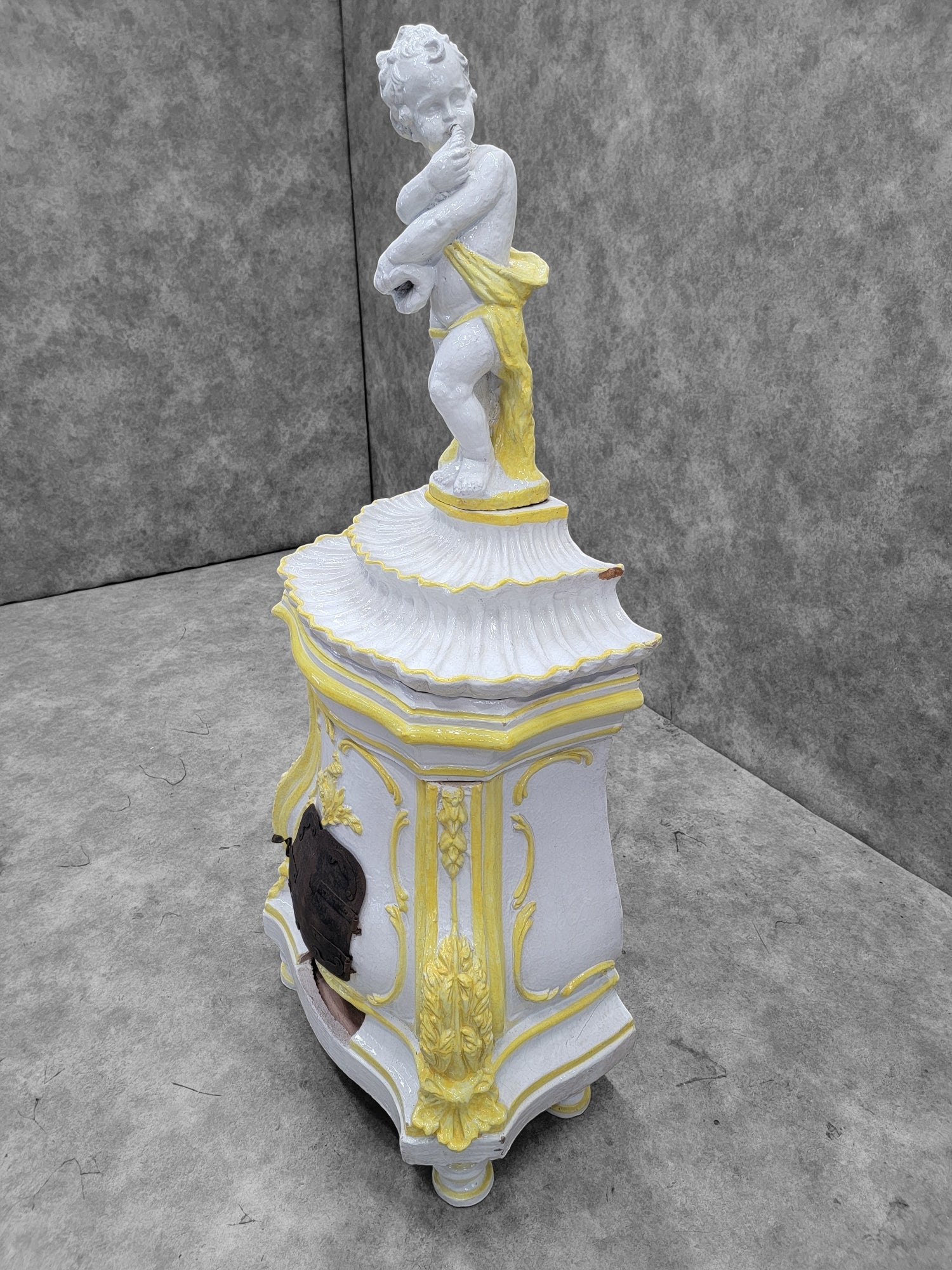 Antique Rococo Style Italian Majolica Glazed Terra Cotta Stove