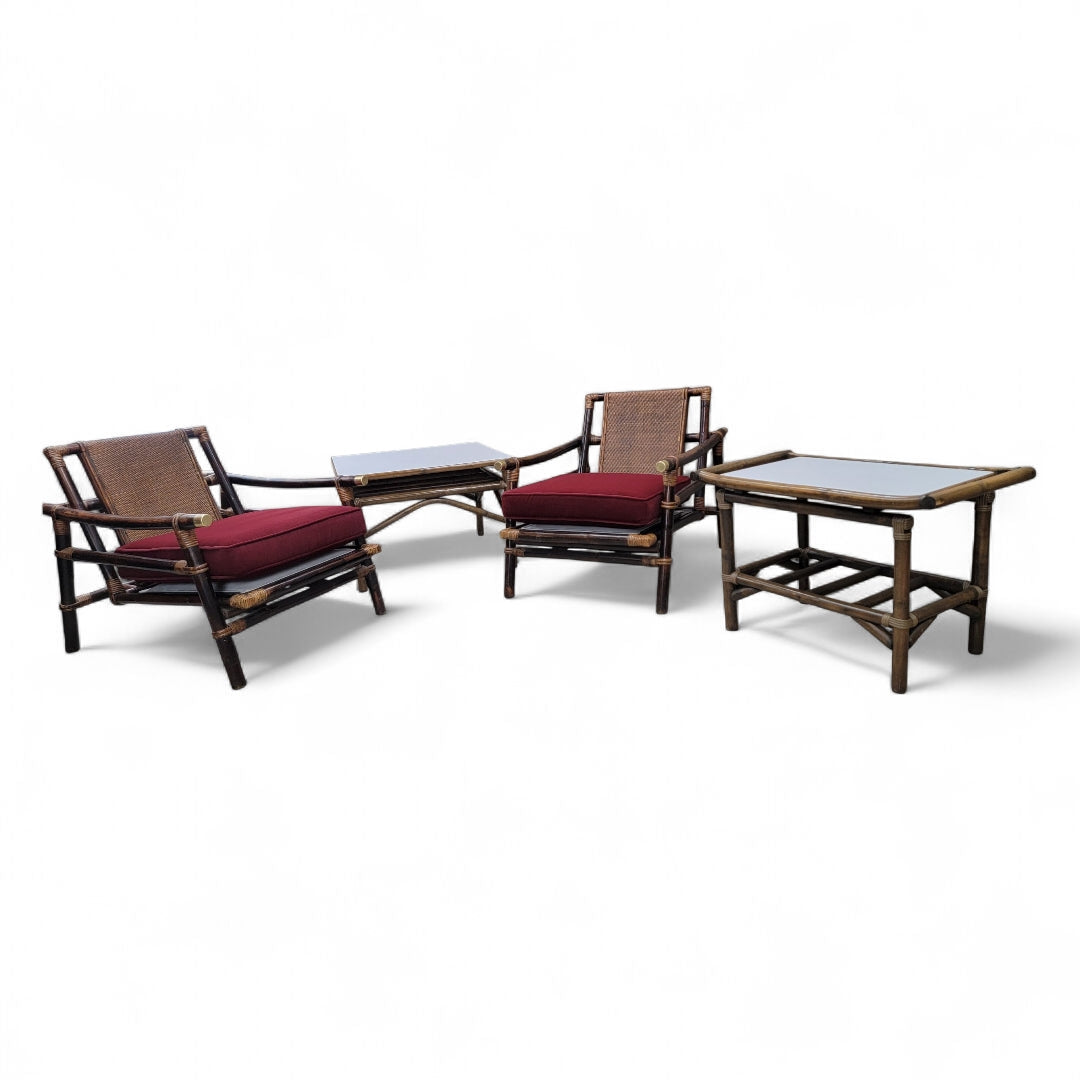 NEW - Mid Century John Winser Set of Chinoiserie Bamboo w/ Brass Rattan Pagoda Lounge Set