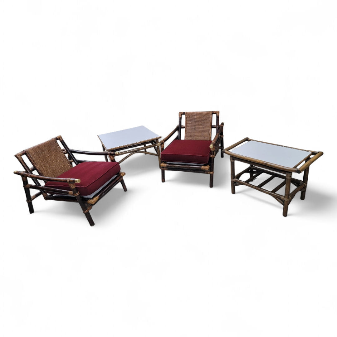 NEW - Mid Century John Winser Set of Chinoiserie Bamboo w/ Brass Rattan Pagoda Lounge Set