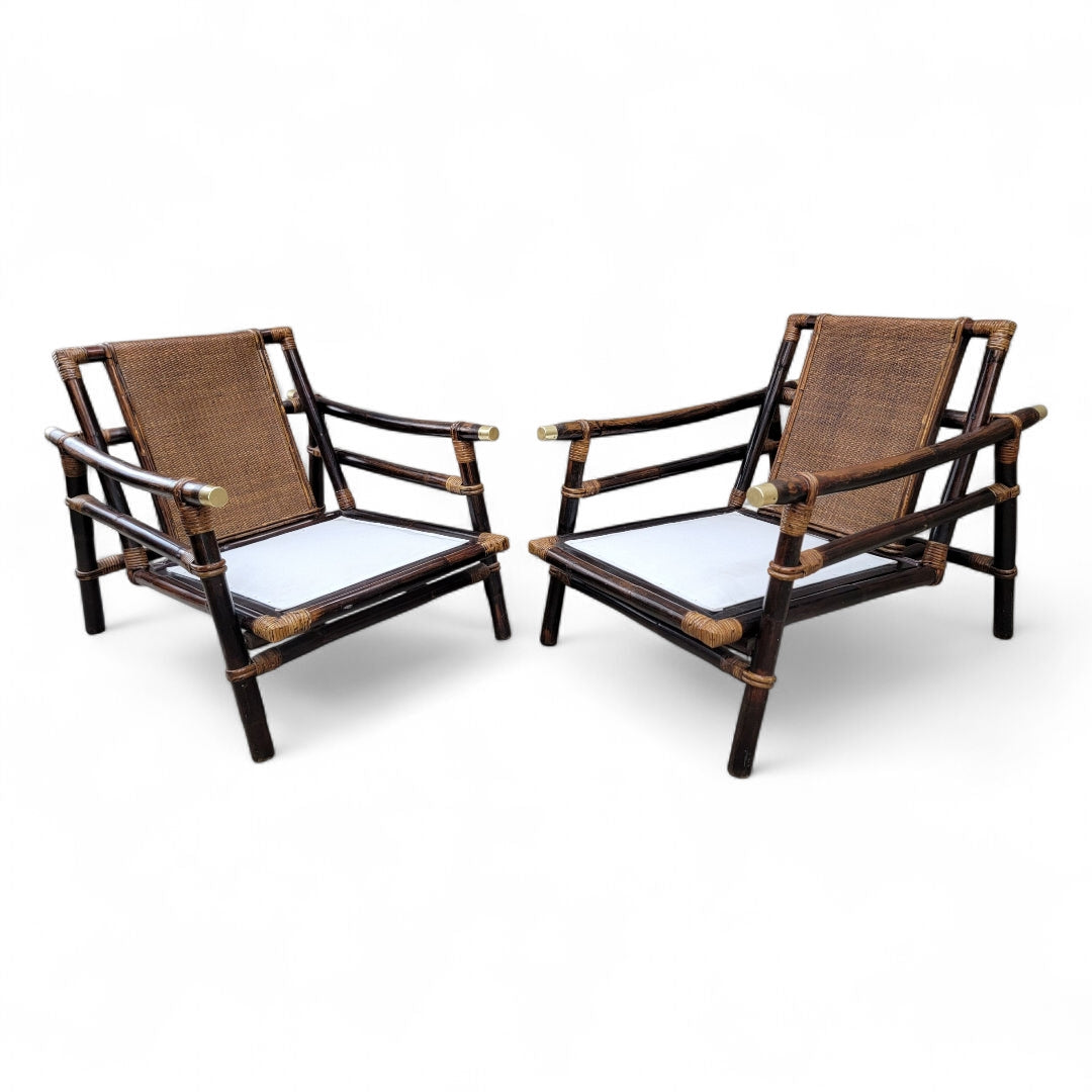NEW - Mid Century John Winser Set of Chinoiserie Bamboo w/ Brass Rattan Pagoda Lounge Set