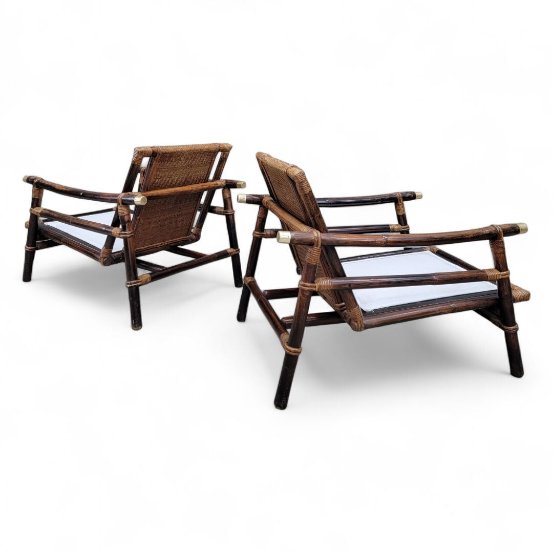 NEW - Mid Century John Winser Set of Chinoiserie Bamboo w/ Brass Rattan Pagoda Lounge Set
